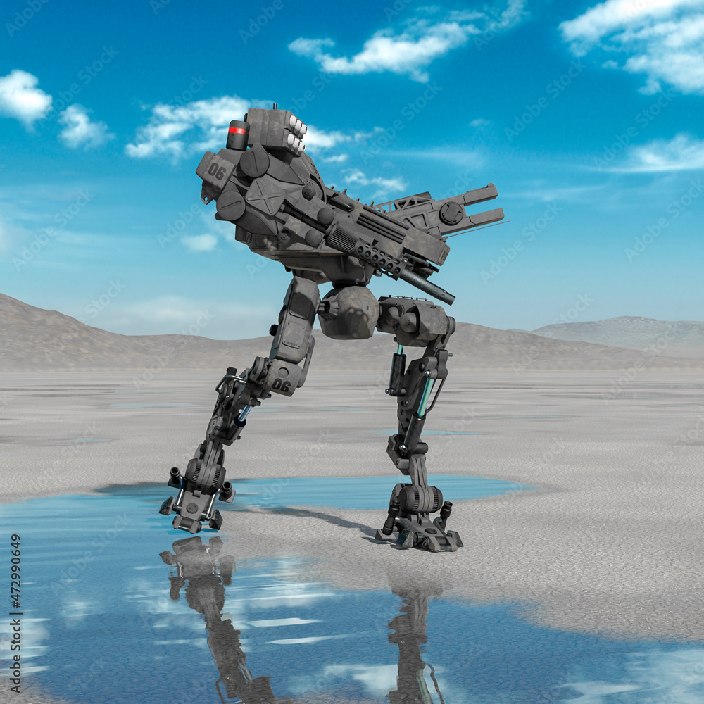 combat mech is walking on desert after rain Stock Illustration | Adobe ...