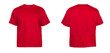Blank T Shirt color red on invisible mannequin template front and back view on white background
