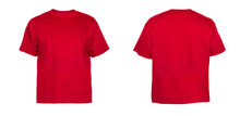 Blank T Shirt Color Red On Invisible Mannequin Template Front And Back View On White Background
