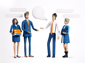 Wall Mural - 3D rendering illustration. Group of business people are talking. Business people and speech bubbles