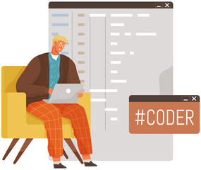 Programmer engineering and coding. Coder programmers working on web development on computer. Concept of script coding and programming in php, javascript, python, other languages. Software developers
