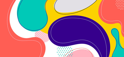 Wall Mural - abstract trendy organic shape composition amorphous forms and lines with circles geometric elements 