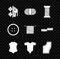 Sticker - Set Electric iron, Sewing thread spool, Leather, Baby clothes, Pattern, button for and Knitting icon. Vector