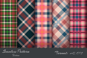 Sticker - Set seamless pattern retro tartan