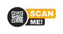 QR Code Scan For Smartphone. QR Code With Inscription Scan Me With Smartphone. Scan Me Icon. Scan Qr Code Icon For Payment, Mobile App And Identification. Vector Illustration.