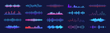 Sound Waves Set. Modern Sound Equalizer. Radio Wave Icons. Volume Level Symbols. Music Frequency. Abstract Digital Equalizers For Music App. Vector Illustration.
