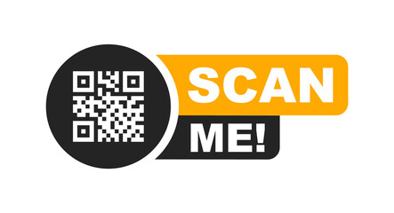 QR code scan for smartphone. QR code with inscription scan me with smartphone. Scan me icon. Scan qr code icon for payment, mobile app and identification. Vector illustration.