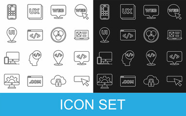 Set line UI or UX design, Front end development, Web and graphic, Mobile Apps and RGB CMYK color mixing icon. Vector