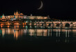  prague castle and st. vitus and cathedral bridge on ece vltava at night in the center of prague