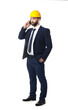 © Pixel-Shot - Industrial engineer in hardhat talking by mobile phone on white background