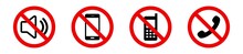 Off Sound On Phone. Silent Mode On The Smartphone. Forbidden Use Cellphone. Vector Warningstyle
