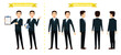 Businessman character set with different pose with front side back view for animation creation isolated 