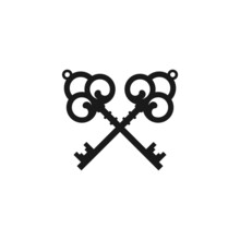 Two Crossed Vintage Keys. Royal Retro Turnkeys. Real Estate Logo. Luxury Hotel Sign.