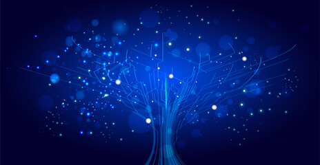 Abstract technological background. Futuristic illustration of high computer and communication technologies on a blue background. High tech digital technology, global social media concept.