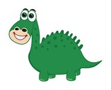 Fototapeta Dinusie - Green herbivorous dinosaur with big happy smile and star spots 