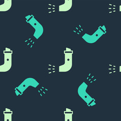 Sticker - Green and beige Inhaler icon isolated seamless pattern on blue background. Breather for cough relief, inhalation, allergic patient. Vector