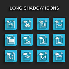  Set line GIF file document, PHP, DLL, MP3, MOV, JS and WAV icon. Vector