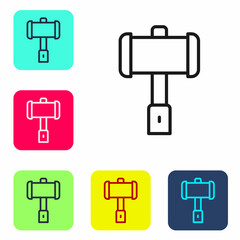 Wall Mural - Black line Medieval battle hammer icon isolated on white background. Set icons in color square buttons. Vector