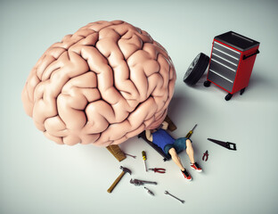 Mechanic repairs  human brain.