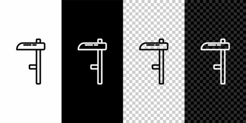 Sticker - Set line Scythe icon isolated on black and white background. Vector