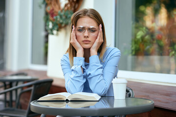 Business woman in a cafe outdoors fresh air summer