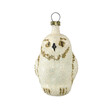 Old glass owl. Vintage glass toy for decoration of Christmas tree. Closeup macro isolated on white background for your design.