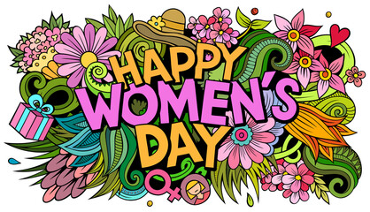 Wall Mural - Happy Womans Day hand drawn cartoon doodles illustration. Funny holiday design.