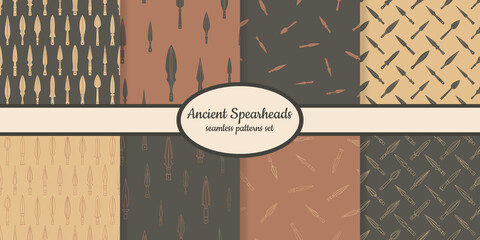 Wall Mural - Collection of seamless patterns with ancient spearheads designed for web, fabric, paper and all prints 