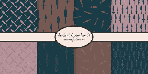 Wall Mural - Collection of seamless patterns with ancient spearheads designed for web, fabric, paper and all prints 