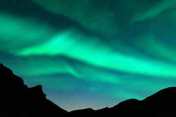 aurora borealis. northern lights in winter mountains. sky with polar lights and stars