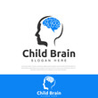 Child brain illustration logo Adult brain and image research, creativity and memory concepts, symbols, icons, design templates