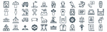 Funeral Thin Line Icon Set Such As Pack Of Simple Skull, Black Ribbon, Hearse, Grave, Military, Graveyard, Customer Service Icons For Report, Presentation, Diagram, Web Design
