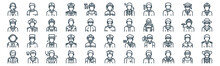 Profession Avatar Thin Line Icon Set Such As Pack Of Simple Builder, Soldier, Magician, Dentist, Astronaut, Construction Worker, Scholar Icons For Report, Presentation, Diagram, Web Design