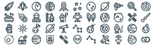 Space Thin Line Icon Set Such As Pack Of Simple Lander, Rocket, Moon Landing, Observatory, Glove, Astronaut, Planet Icons For Report, Presentation, Diagram, Web Design