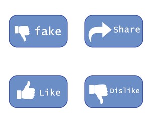 Sticker - Boutons fake, like, dislike et share en 4 icônes bleus