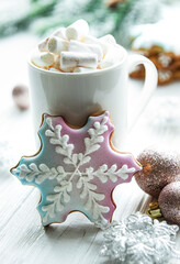 Wall Mural - Christmas cocoa,  gingerbread cookies and decorations.