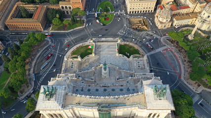 Wall Mural - Aerial drone top view photo of iconic masterpiece monument in Venice square called Altar of the Fatherland, Rome historic centre, Italy