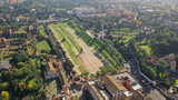 Fototapeta Morze - Aerial drone photo of iconic ancient remains of Circus Maximus a stone chariot racing stadium built in historic centre of Rome, Palatino hill, Italy