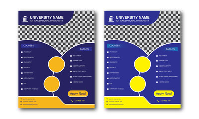 Wall Mural - Flyer design template in two different colors navy blue with orange and blue with yellow