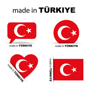 Made in TÜRKIYE. The set of icons is made in Turkey. Heart, circle, dialogue and the flag of Turkey. Vector illustration.
