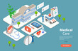 © TarikVision - 3D Isometric Flat Vector Conceptual Illustration of Hospital Facilities and Services, Medicine and Healthcare