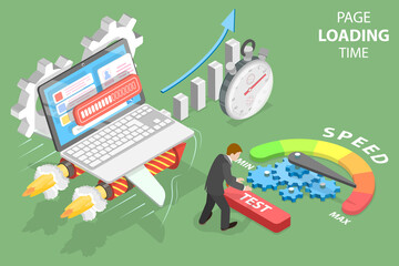 Wall Mural - 3d isometric flat vector conceptual illustration of page loading time, website optimization and spee
