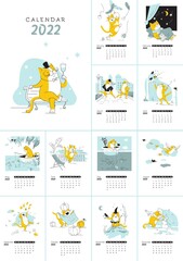 Wall Mural - Yellow Cat - сomplete 2022 сalendar with сartoon сharacter cat