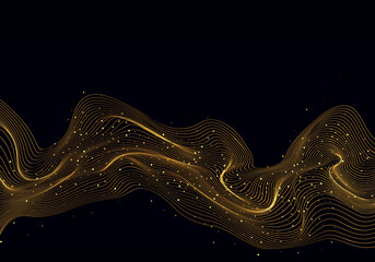 Wall Mural - abstract vector golden waves. shiny golden lines design element with glitter effect on dark backgrou