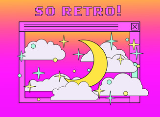 Retro cartoon style desktop with user interface elements. Cute vaporwave vector illustration.