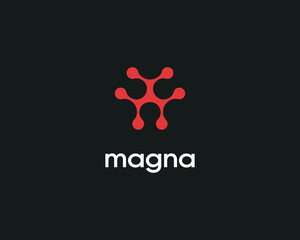 Abstract logo from connected dots or circles. Creative minimalistic chip, science vector sign symbol mark logotype.