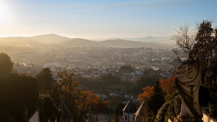 Poster - View of the stairway to the church of Bom Jesus do Monte in evening light in Braga, Portugal.