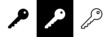 Key, icons set. Black silhouette of a key. Isolated raster image on white background.