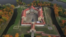 Top View Of The Autumn Nesvizh Castle And Park. Belarus