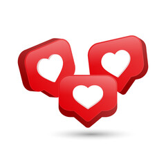 Poster - 3d like love icon in modern glossy speech bubble for social media notifications icons - heart bubbles social network reactions	
